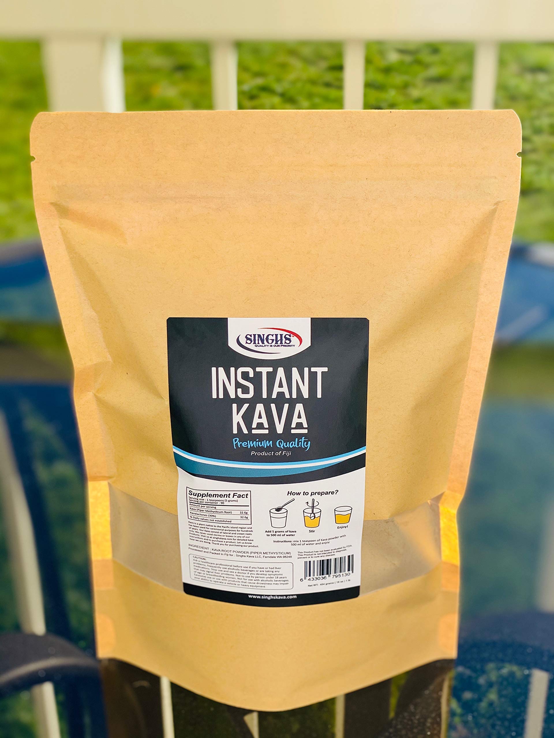 SENIOR KAVA powder being stirred into a beverage for instant mix