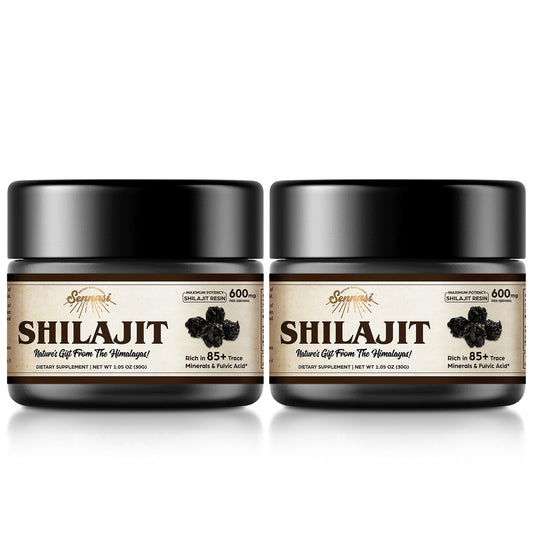 Sennasi Shilajit resin bottle closeup showing pure mineral-rich resin and potency