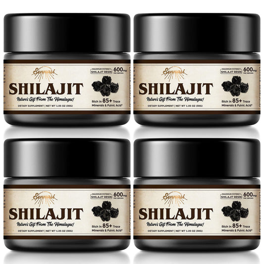 Sennasi Shilajit resin bottle front highlights premium purity for daily energy support.