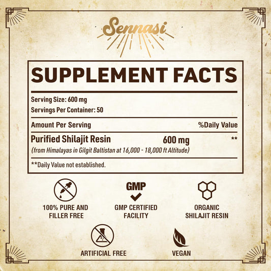 Pea-size dose of Sennasi Shilajit resin dissolving in warm water for energy