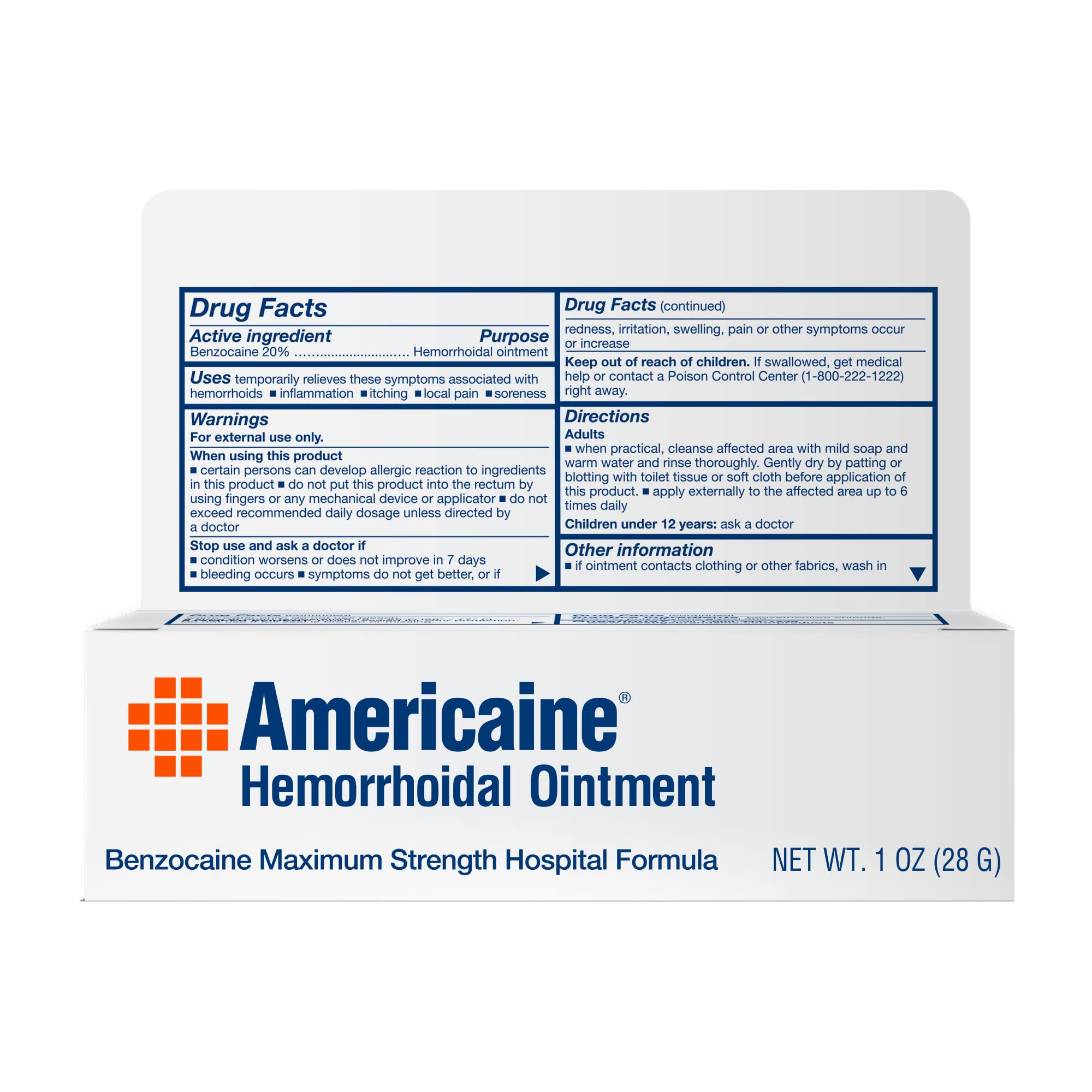 Senokot Americaine Hemorrhoidal Ointment box insert visible beside the tube for guidance.