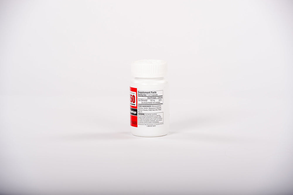 Closeup of Senokot NU-IRON 150mg capsules; smooth and easy to swallow.