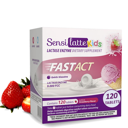 Sensilatte lactase enzyme tablets strawberry flavor for smooth dairy enjoyment