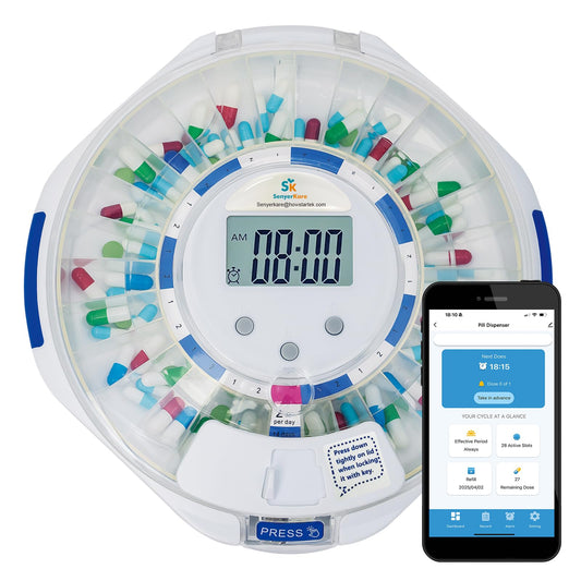 Senyerkare 28-day Bluetooth pill dispenser for easy dosing and remote monitoring