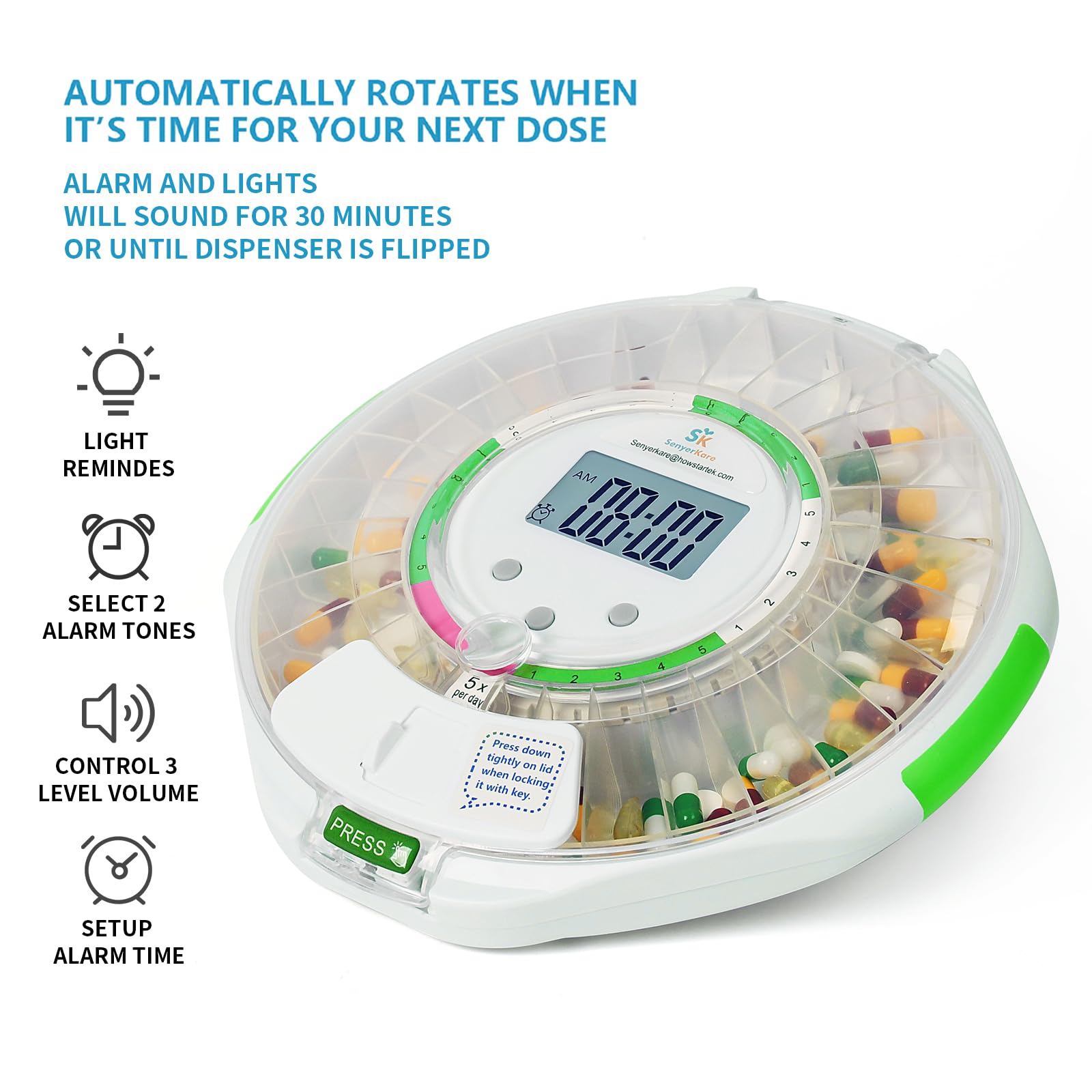 Senyerkare 28Day secure lock-key cover keeps medications safely protected