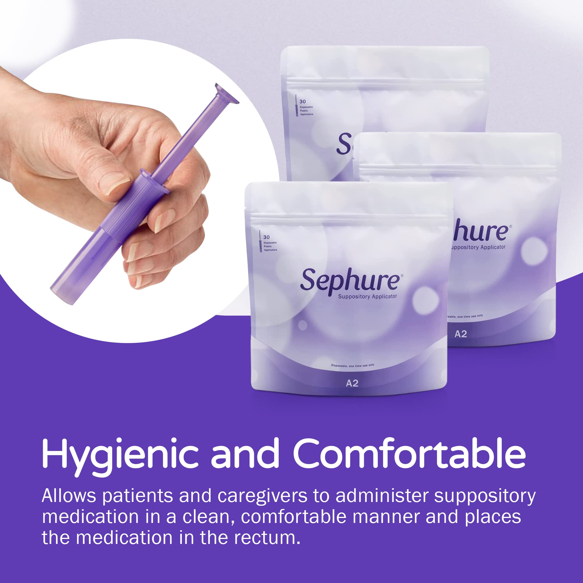 Sephure disposable applicator with barrel and plunger for hygienic use.