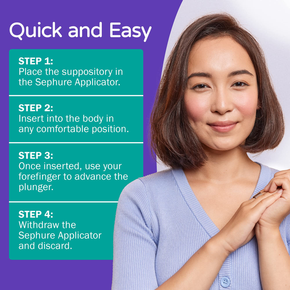 Sephure easy-to-use suppository applicator individually wrapped for safety and cleanliness.