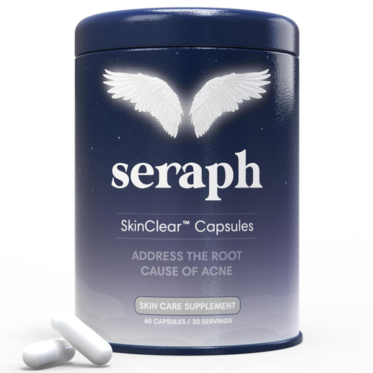 Seraph Acne Supplement bottle front for hormonal support potential.
