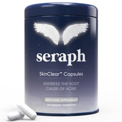 Seraph Acne Supplement bottle front for hormonal support potential.