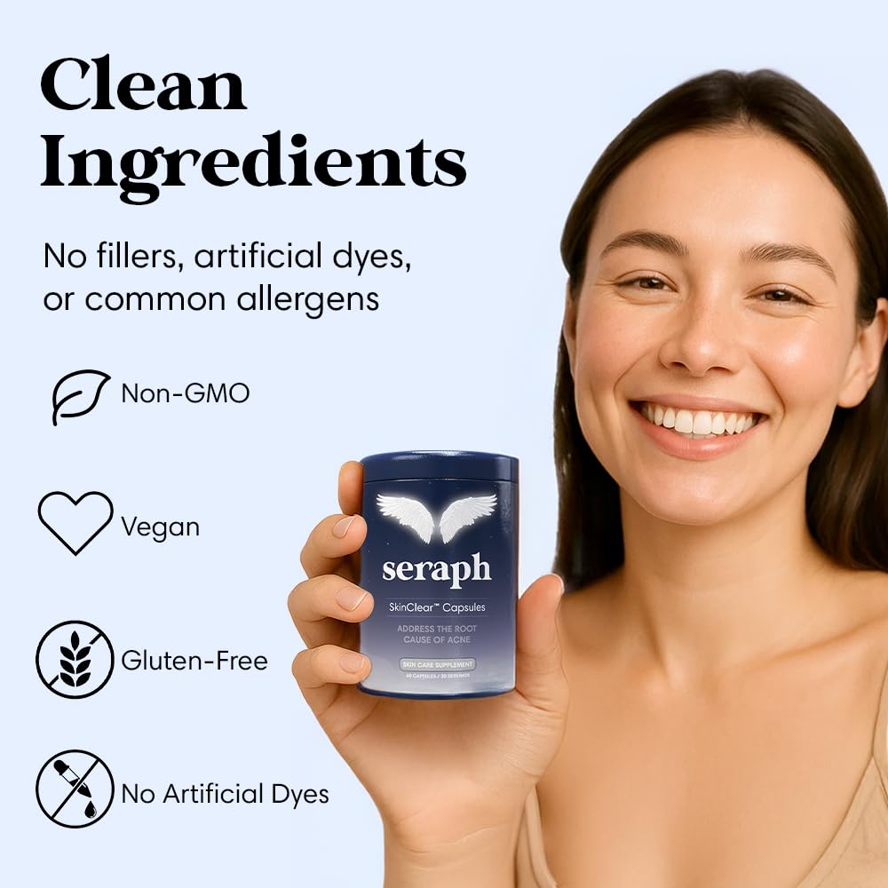 Seraph Acne Supplement zinc and vitamin A image highlights sebum control.