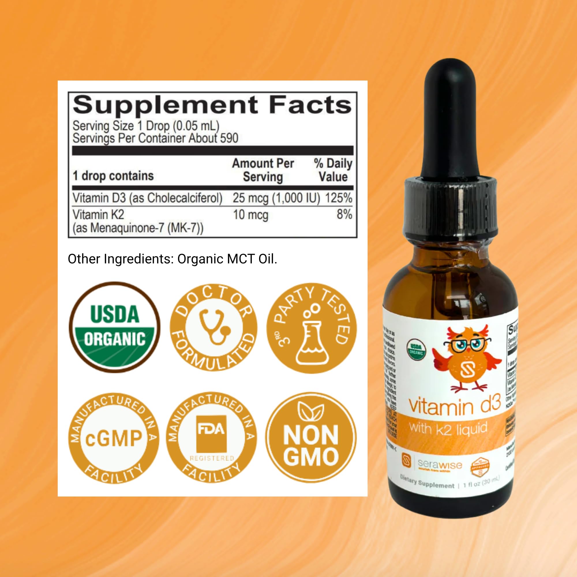 Serawise olive oil base label highlighting organic ingredients