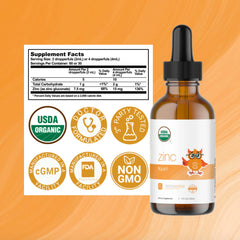 Serawise Organic Liquid Zinc label closeup, highlighting purity and USDA Organic status.