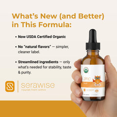 Serawise Organic Liquid Zinc solution closeup, clear and mild texture.