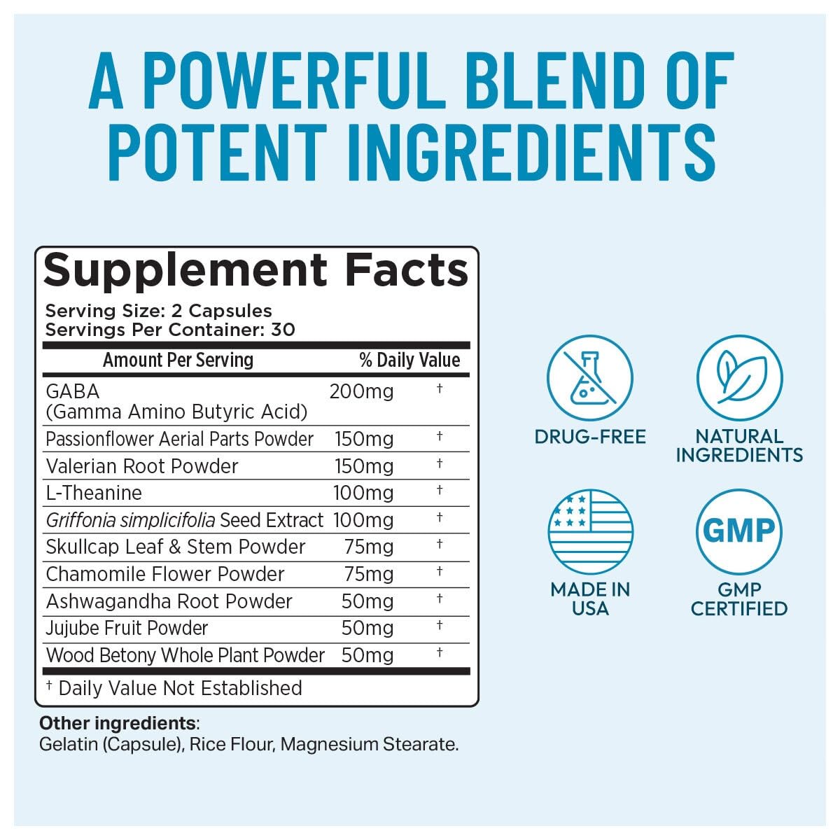 Serelax gluten-free capsules in GMP-certified packaging.