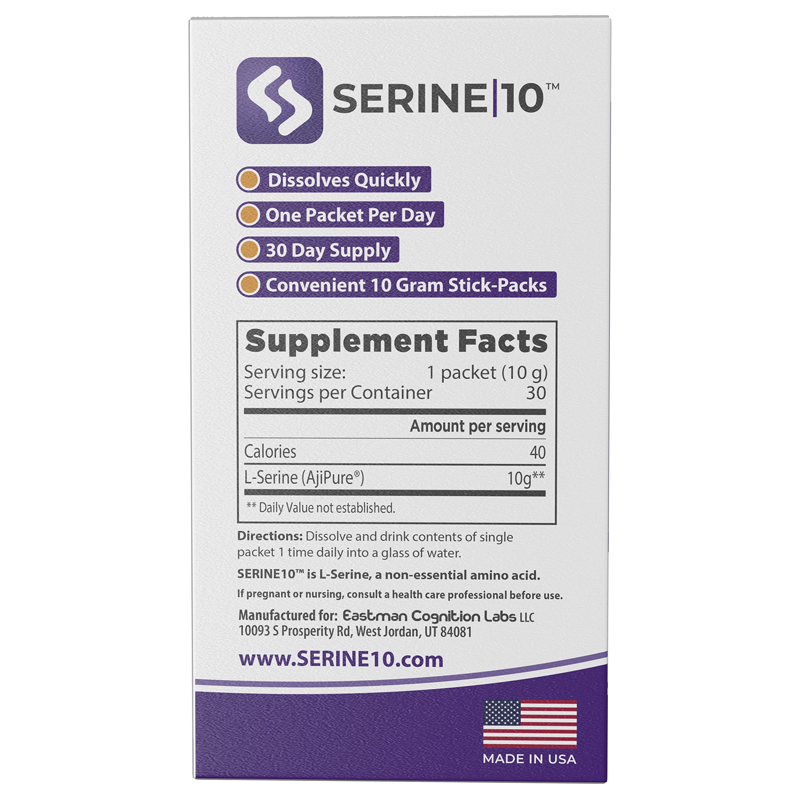 SERINE10 premeasured packets ready to mix in a cup for memory support