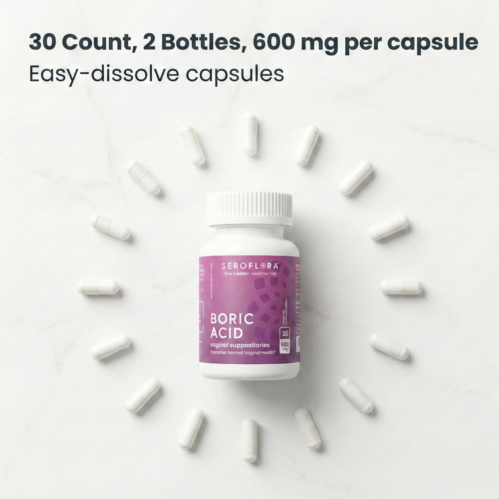Close-up of Seroflora 600mg capsule highlighting precise dosage for balance.