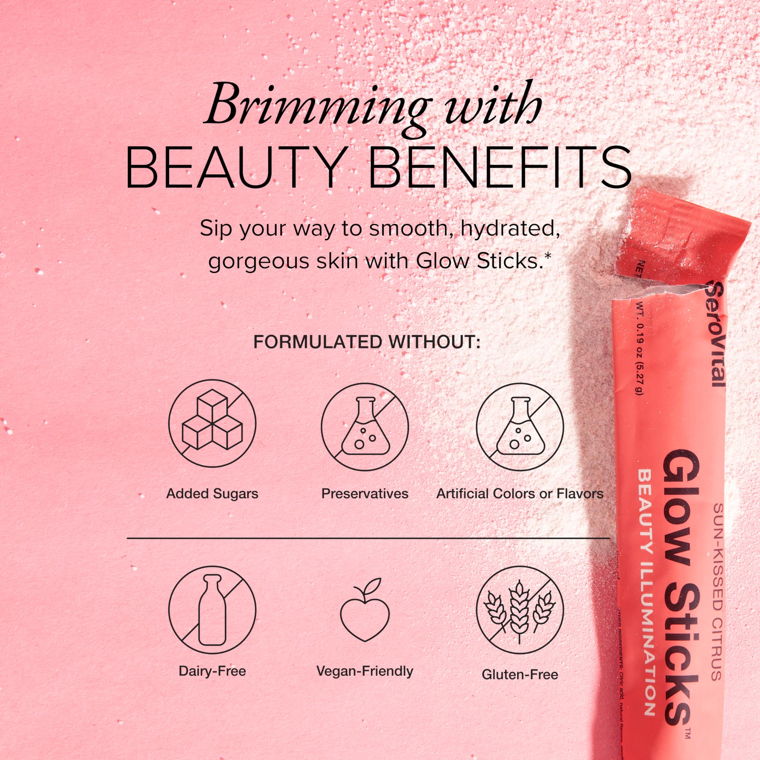 Serovital Glow Sticks ingredients list includes hyaluronic acid and ceramides.