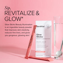 Serovital Glow Sticks powder dissolving in water for quick hydration.