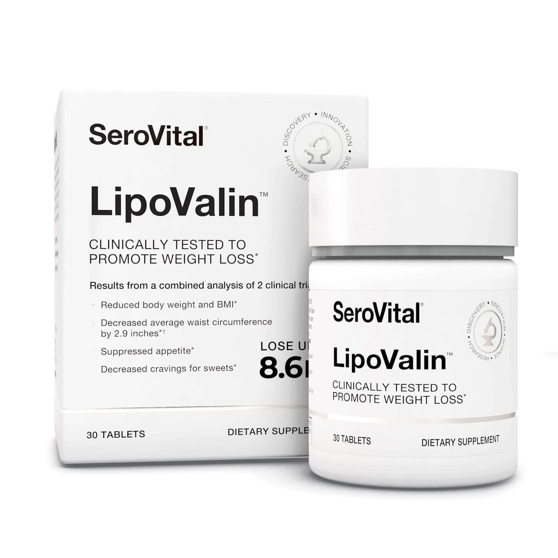 Serovital Lipovalin bottle front for daily weight management support.