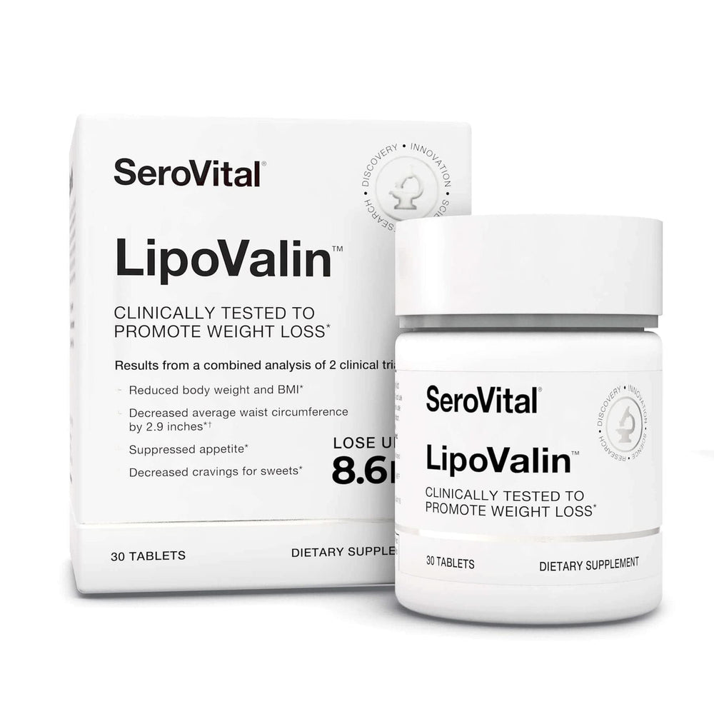 Serovital Lipovalin bottle front for daily weight management support.
