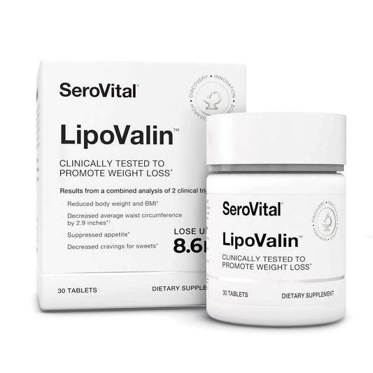 Serovital Lipovalin bottle front for daily weight management support.