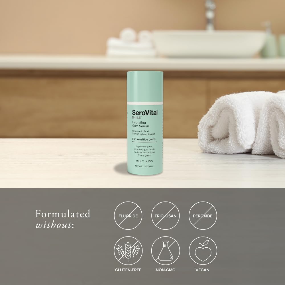 Close-up of Serovital Smile Gum Serum texture indicating soothing, moisturizing action for gums