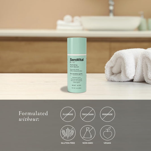 Close-up of Serovital Smile Gum Serum texture indicating soothing, moisturizing action for gums