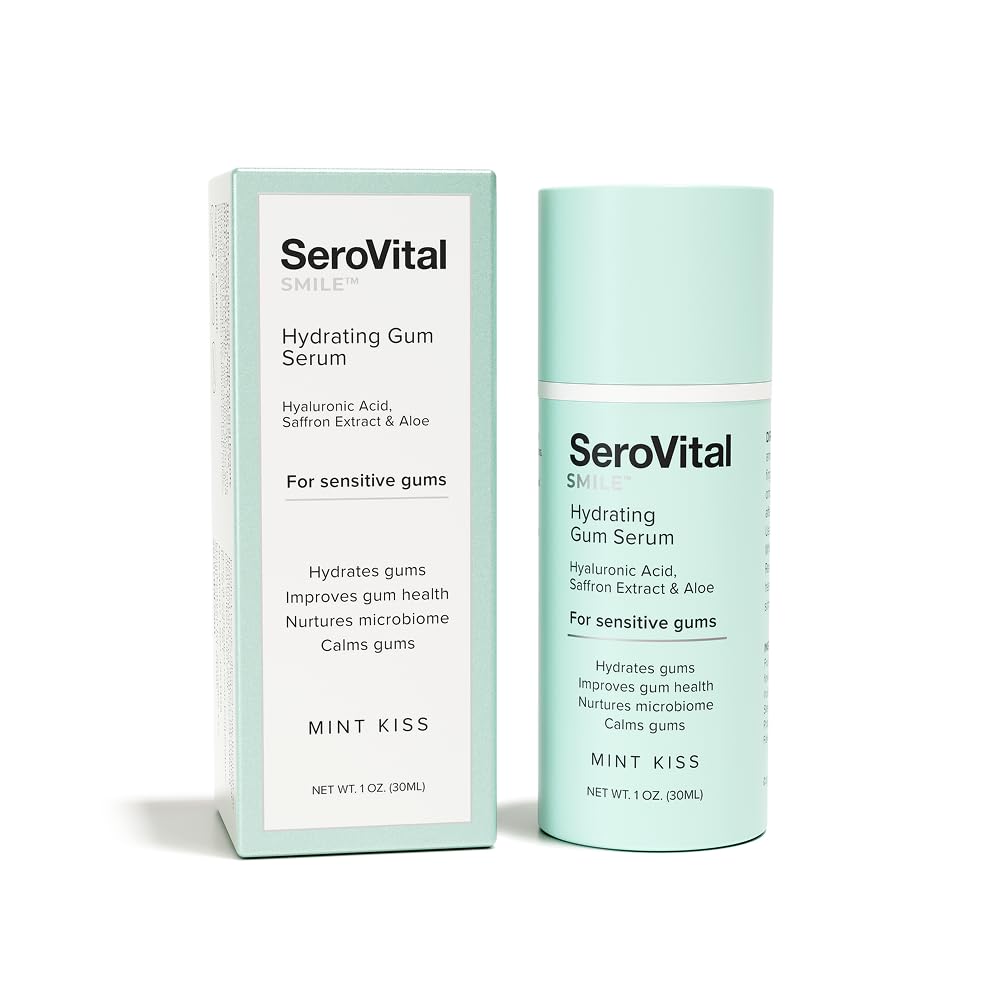 Serovital Smile Gum Serum bottle showcases hydrating formula for sensitive gums