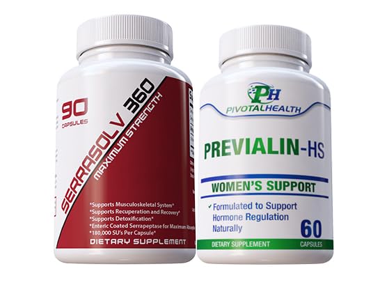 Serrasolv 360 bottle with capsules for fibroid support and hormonal balance.