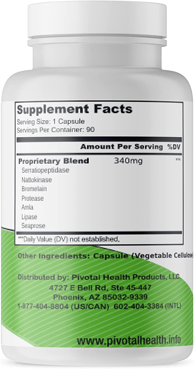 Serrasolv 360 capsules pictured for systemic enzyme support and healthy circulation.