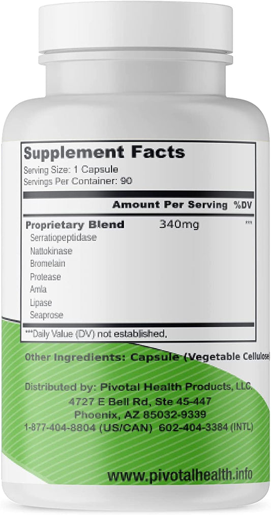 Serrasolv 360 capsules pictured for systemic enzyme support and healthy circulation.