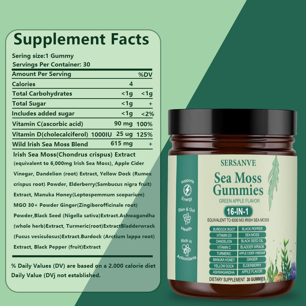 SERSANVE Nutrition facts label visual emphasizes value and ingredients.