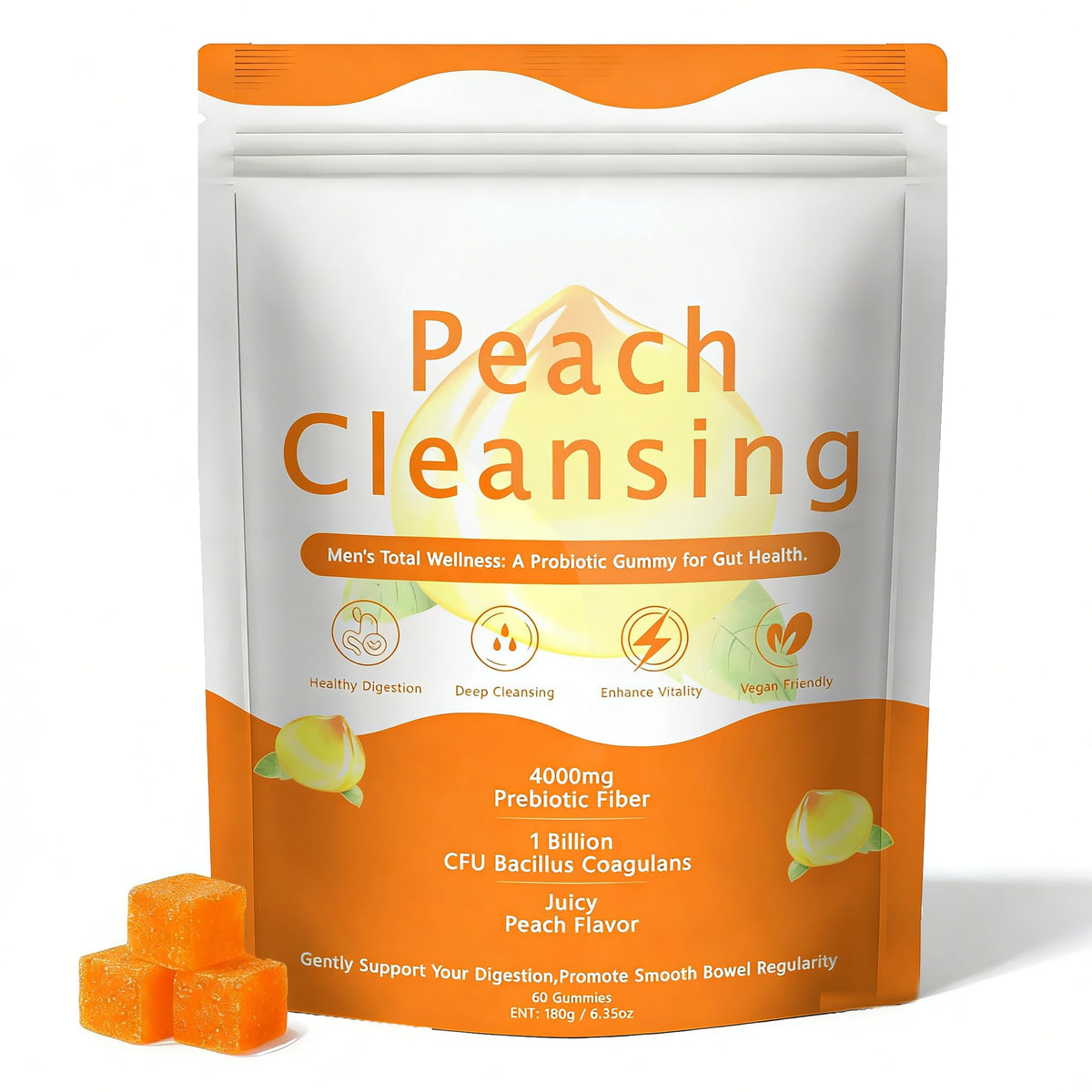 SERSANVE Peach Prebiotic Gummies bottle for convenient daily digestive support.