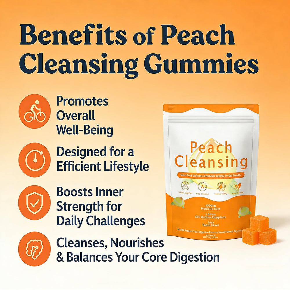 SERSANVE Peach Prebiotic Gummies close-up showing sugar-free vegan formula.