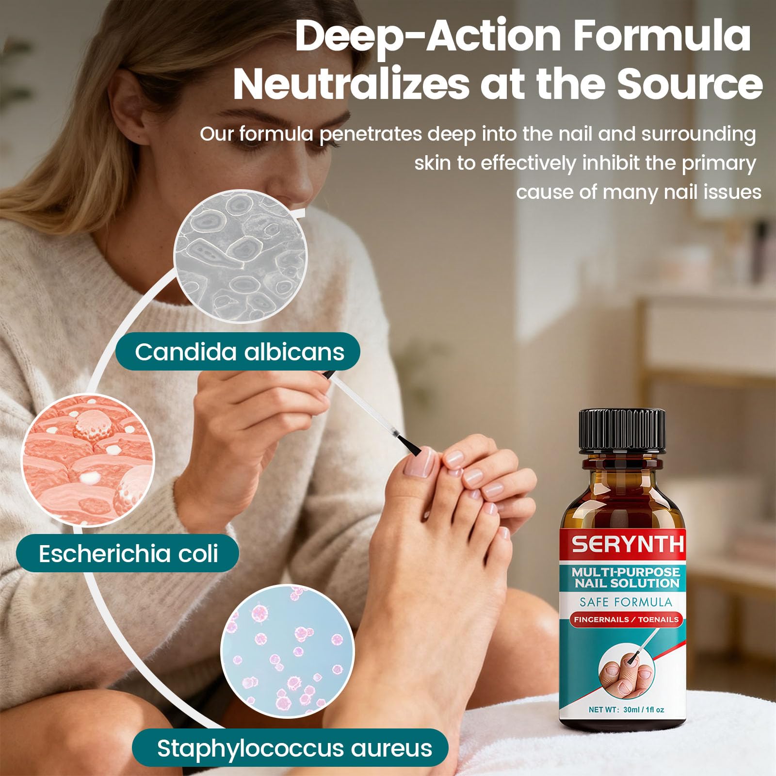 SERYNTH formula absorbs quickly after application on nails