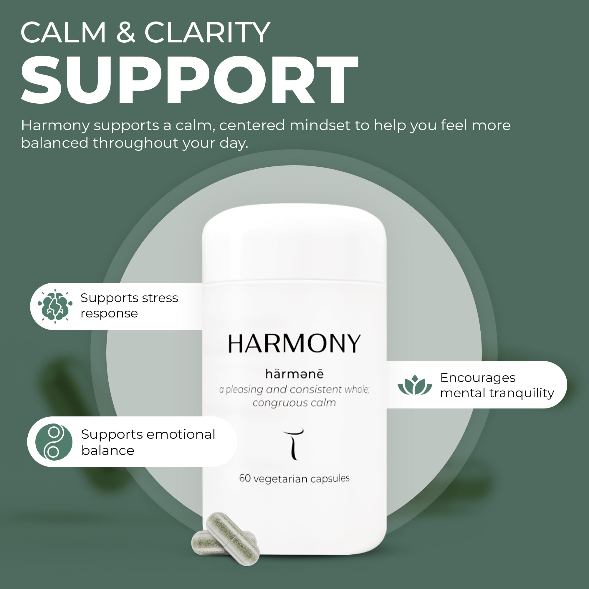 Setas Harmony label on bottle emphasizes organic formulation for stress relief and balance.