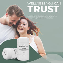 Setas Harmony organic vegan ingredients label communicates clean, plant-based wellness.