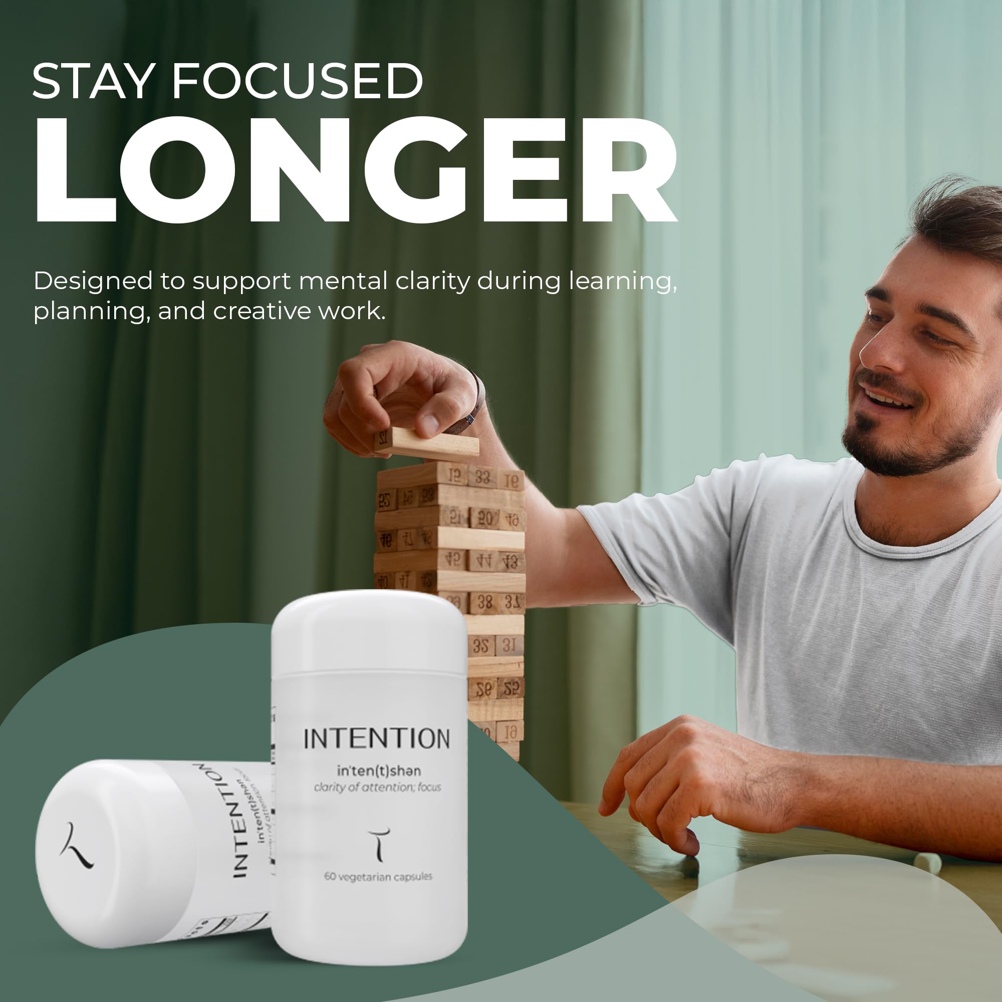 Setas Intention capsule bottle beside measuring spoon for a simple daily routine