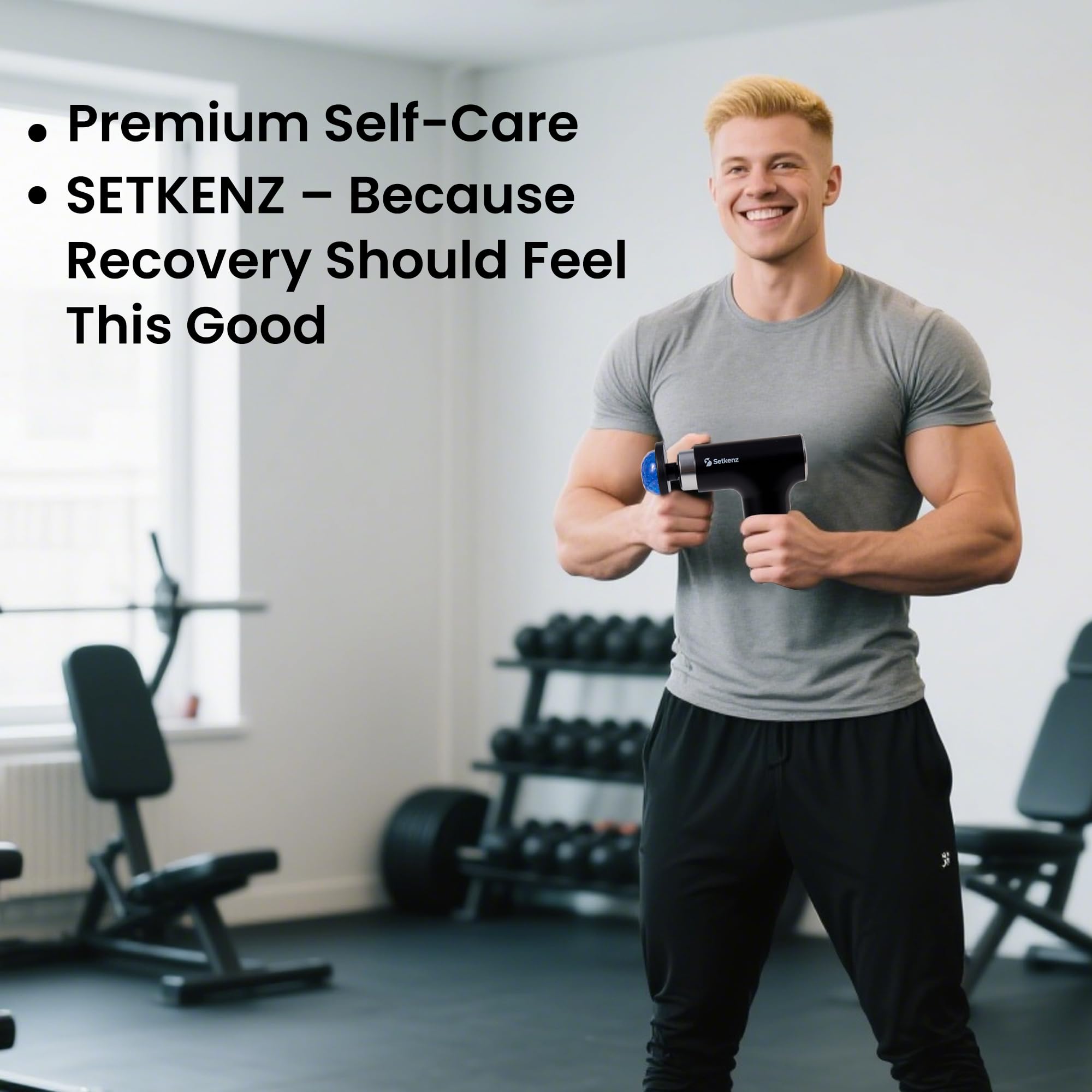 Setkenz massage gun supports full body recovery and relaxation.