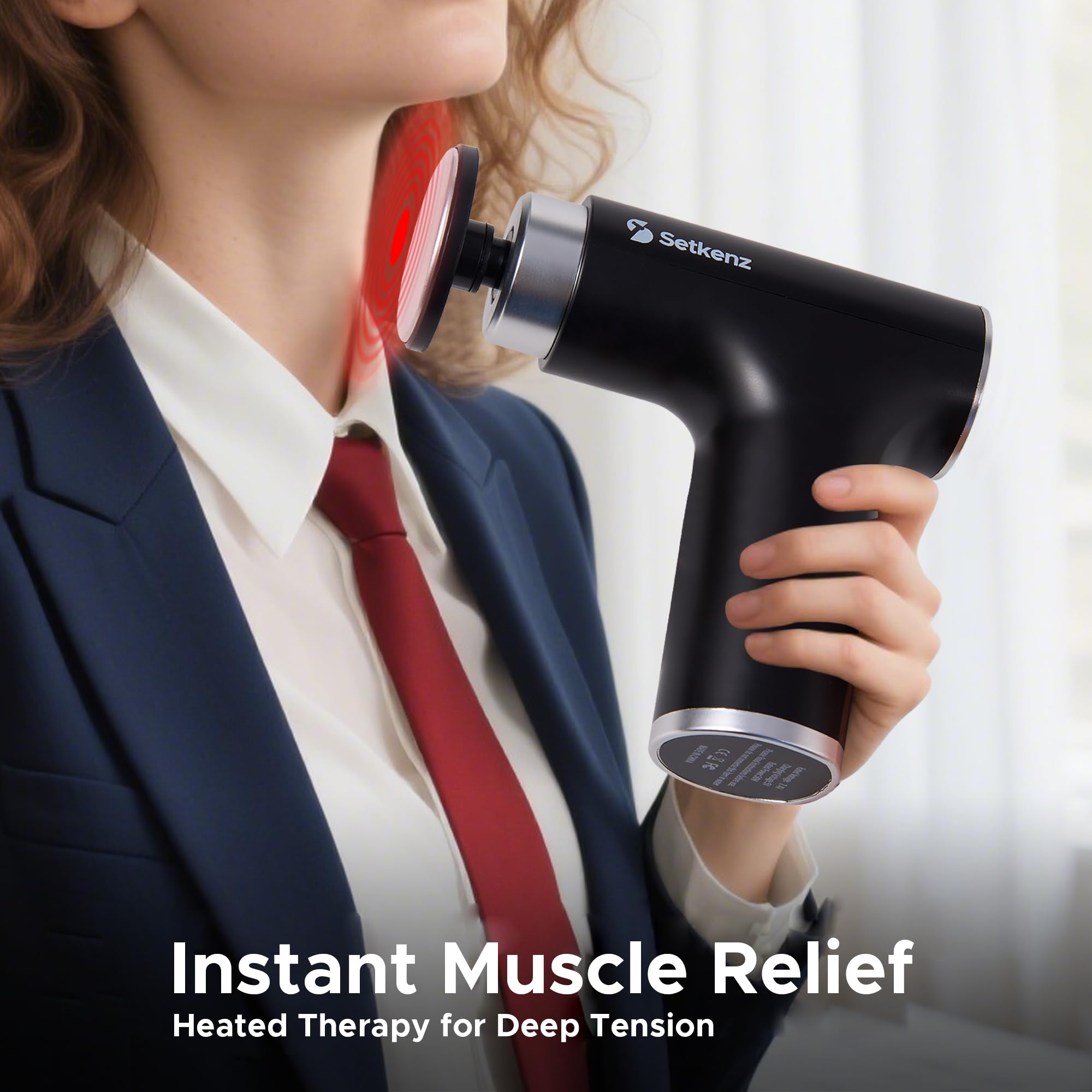 Setkenz massage gun showing heat and cold switch for tailored recovery.
