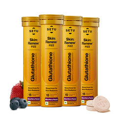 SETU Glutathione effervescent tablets in bottle with mixed berry flavor for daily antioxidant support.
