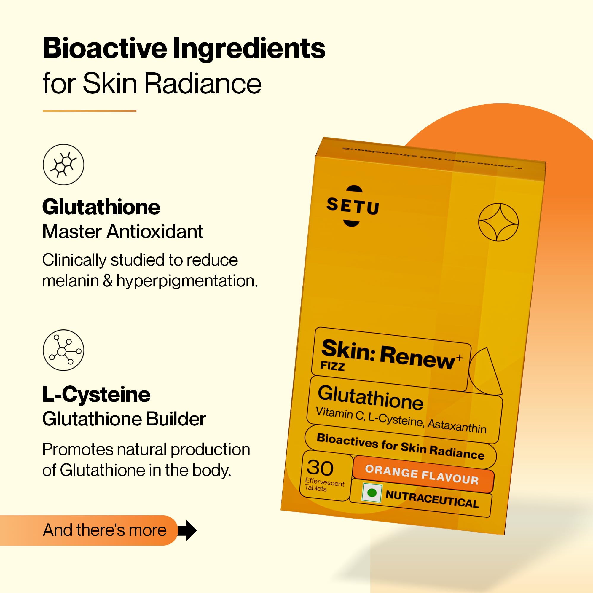 Glass with SETU glutathione tablets and vitamin C in a refreshing drink