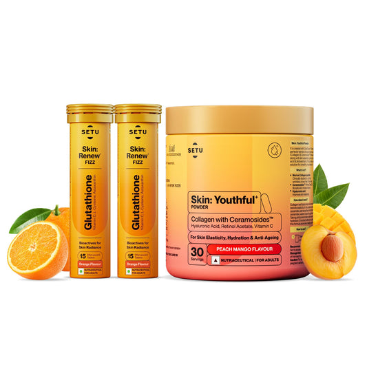 SETU Radiant Skin Combo packaging showcasing premium ingredients for daily skin support.