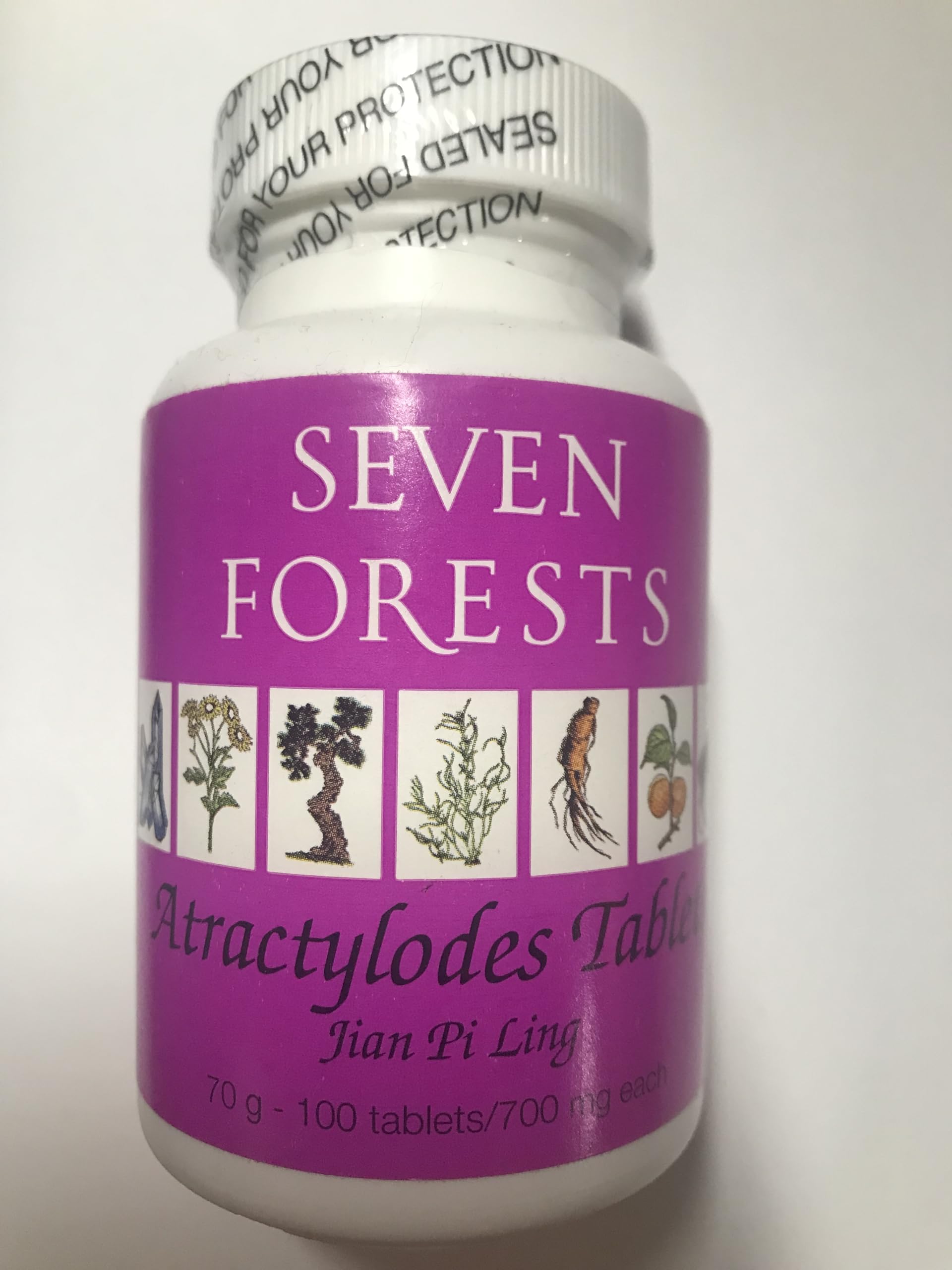 Seven Forests Atractylodes Tablets bottle front view supporting daily digestive comfort.