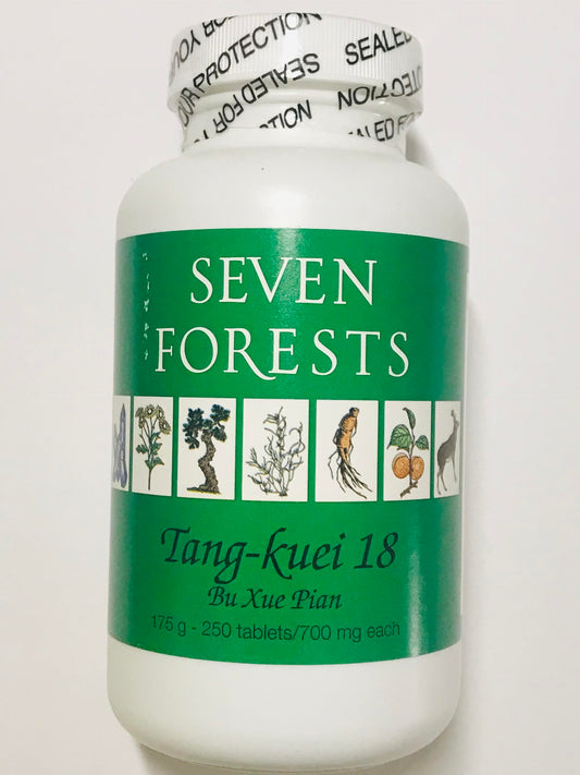 Seven Forests Tang-kuei 18 tablets bottle front view for daily qi and blood balance.