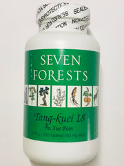 Seven Forests Tang-kuei 18 tablets bottle front view for daily qi and blood balance.
