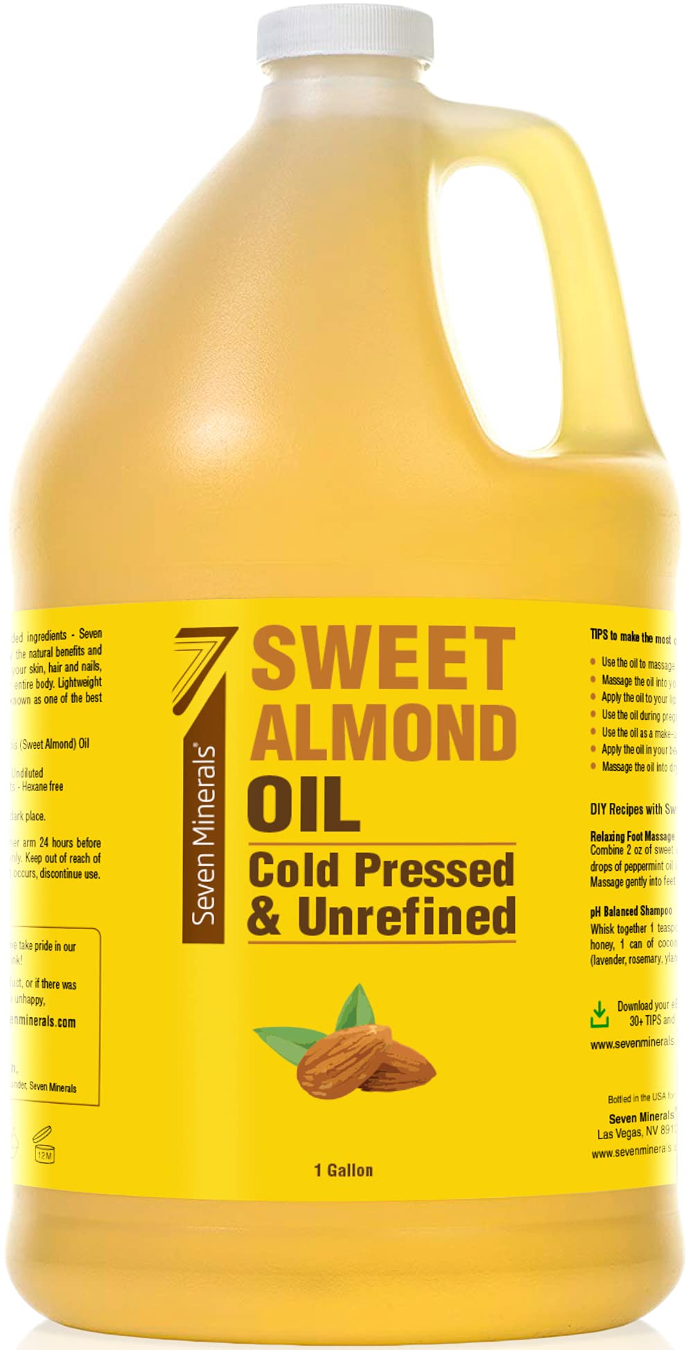 Seven Minerals Sweet Almond Oil bottle for nourishing skin and hair