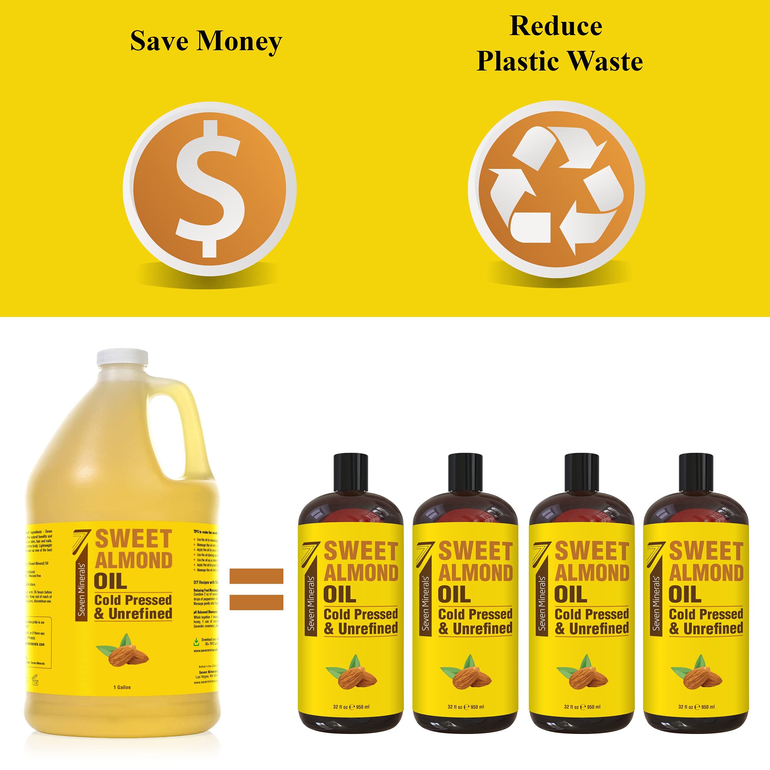 Seven Minerals Sweet Almond Oil application on skin promotes moisturization and softness