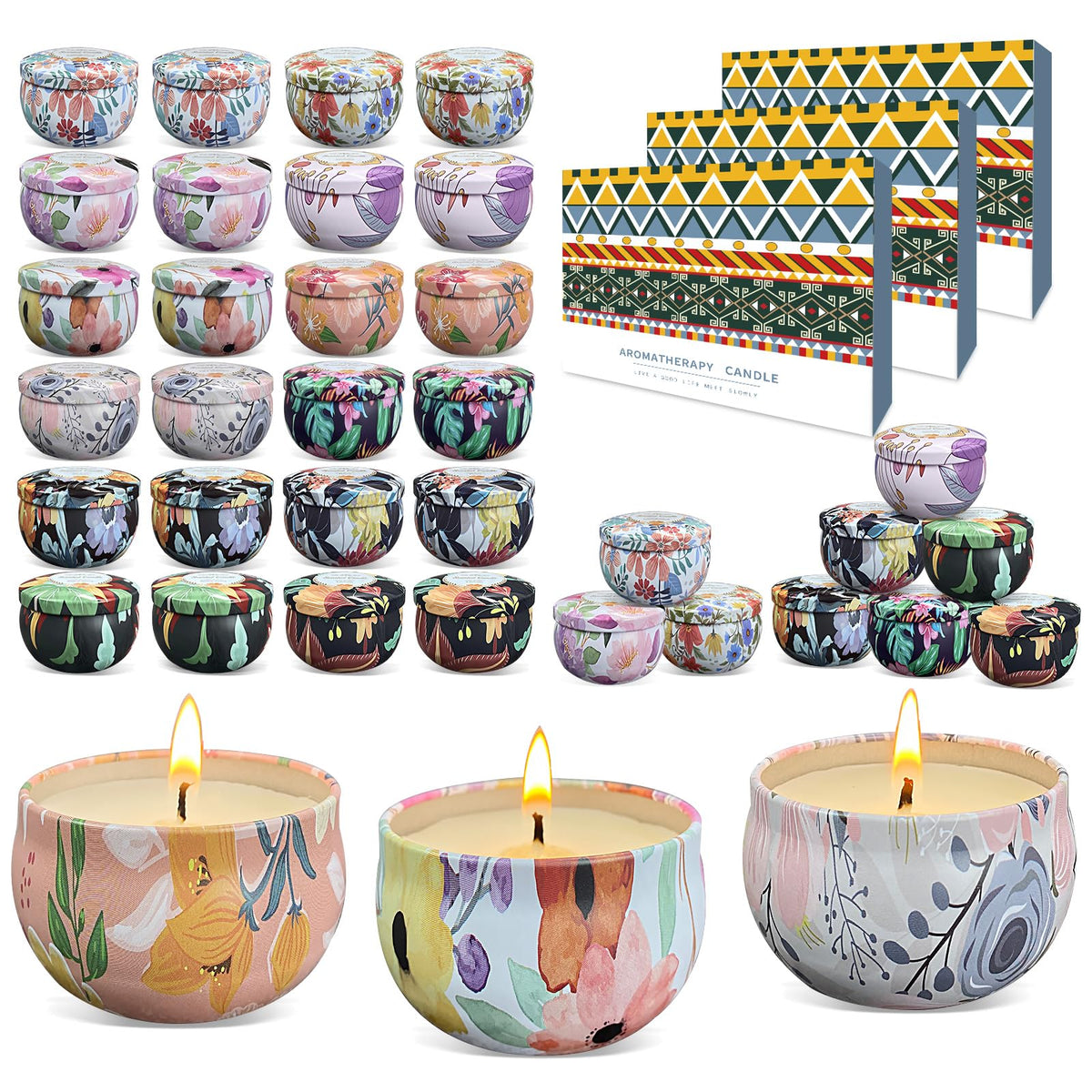 Seven Moons 36-pack scented candles in a tin create portable spa-like ambiance.