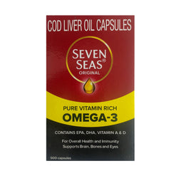 Seven Seas Cod Liver Oil bottle for easy daily wellness routine.